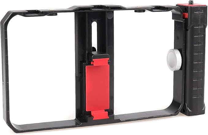 FocusFoto Smartphone Video Rig Camera Cage Mount Holder Stabilizer (Removable Handle Grip Version) with by-MM1 Microphone Mic + 49 LED Light Kit for Mobile Phone iPhone Filmmaking Videomaker