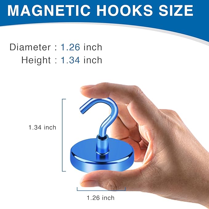 LOVIMAG Cruise Ship Essentials, 120Lbs Cruise Door Magnets, Blue Cruise Magnetic Hooks, Magnetic Hooks Heavy Duty for Hanging Celling, Grill, Refrigerator Kitchen-6 Pack