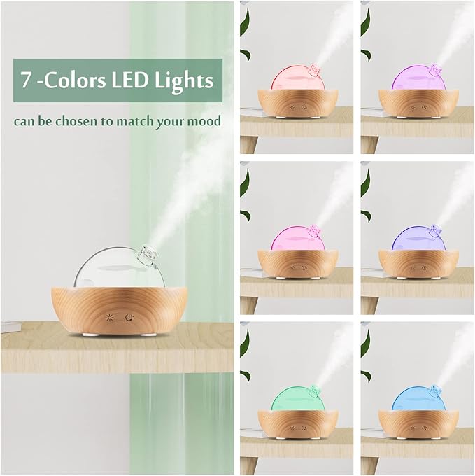 Glass Essential Oil Diffuser,Real Wood Base,Bluetooth Speaker,2025 Upgrade Aromatherapy Diffuser,Aroma Diffuse with Music Player,LED Light in 7 Colors，Home Office Bedroom（Non-Glass Reservoir）