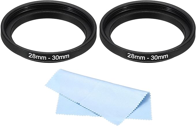 PATIKIL 28mm-30mm Metal Step Up Ring with Cleaning Cloth, 2 Pack Camera Lens Filter Adapter Ring Aluminum Filter Adapter Ring for Camera Lenses Hood, Black