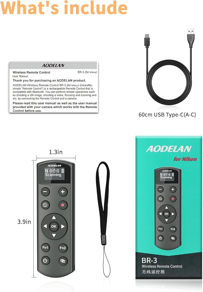 for Nikon Wireless Camera Remote Control - Aodelan Rechargeable Shutter Release Trigger with OLED Screen for Zfc, Z50, P1000,A1000, P950, B600; Replaces Nikon ML-L7(Black)