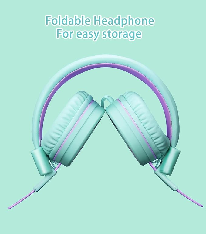 Kids Headphones with LED Lights for School, Upgrade USB Type C Kid Headphone with Microphone, Volume Limiter 85/94dB, Wired On Ear Headphones for Boys/Girls/Tablet/Travel -Green