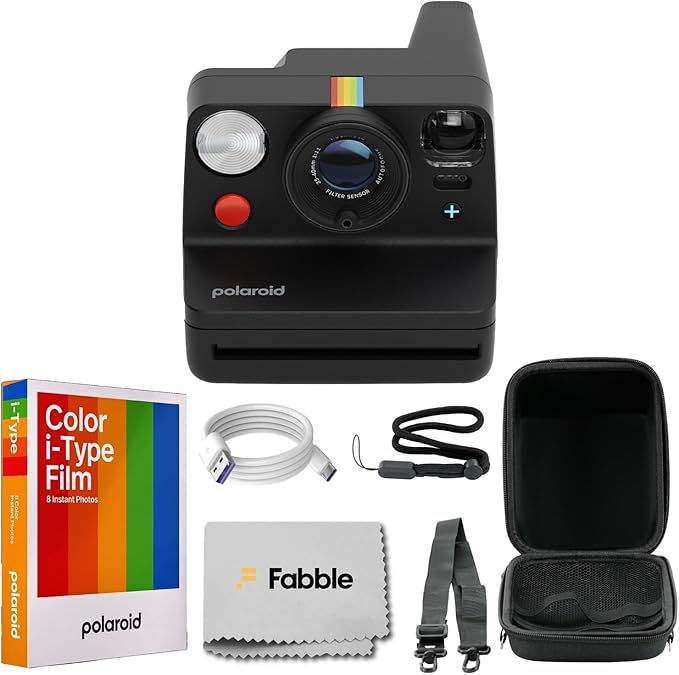 Polaroid Now+ Generation 3 I-Type Instant Film Camera (Black) Bundle with Polaroid Color I-Type Film (8 Exposures), Hard Protective Case and USB-C 6 ft. Cable