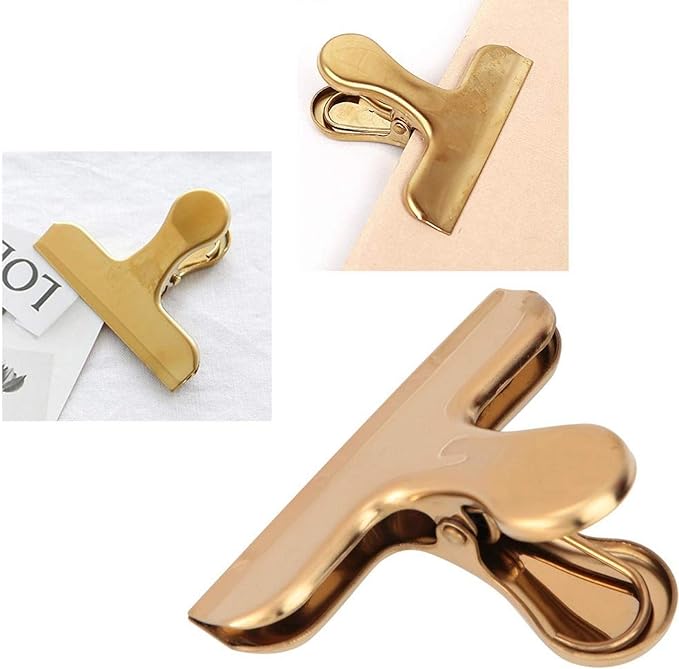Fdit Brass Vintage Retro Clip Bill Holder with Stainless Steel - Golden T Clip