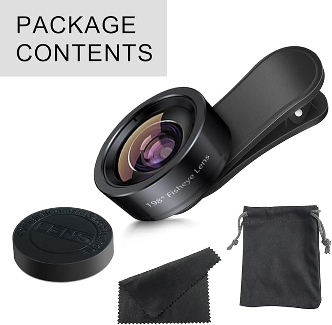 KEYWING Fisheye Lens 198° Fish Eye Phone Camera Lens Kit for iPhone Fish Bowl Camera Lens Attachments for iPhone Samsung Smartphone Black