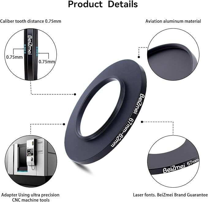 67mm to 82mm Camera Filters Ring,Filters Ring Compatiable All Brands Ø67mm Lens to Ø82mm Camera Accessory.Made of CNC.