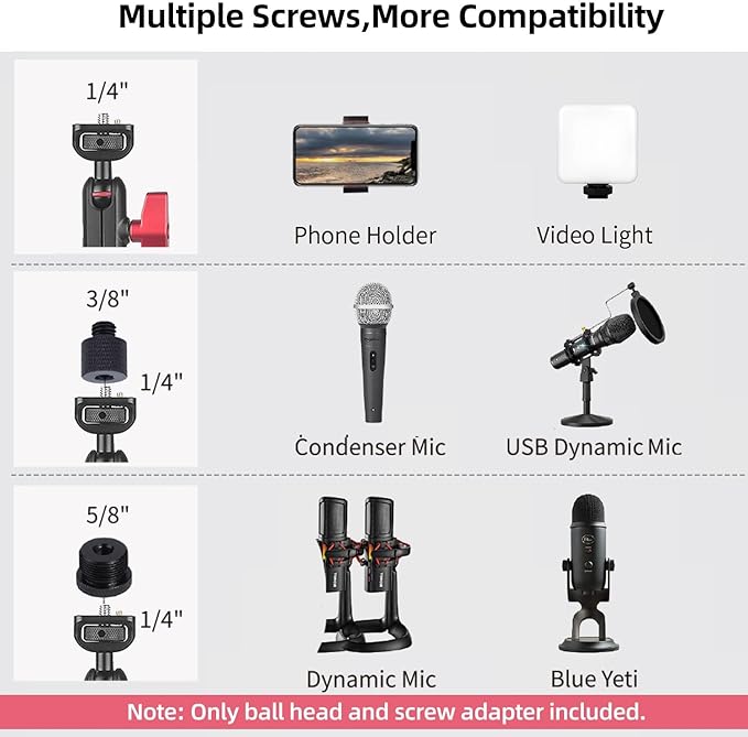 HEMMOTOP 22in Magic Arm with Clamp, Long Articulating Arm Camera Mount, Adjustable Phone Mount Holder 360° Rotation, Mic Arm for Microphone, LED Lights, for iPhone, Tripod, Desk, Table