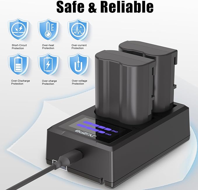 JYJZPB EN-EL15C Battery Charger Set with Built in Cable Compatible for Nikon D7000 D7100 D7200 D7500 D750 ZF Z6 Z6 ii Z7 Z8 D500 D850 ZR Camera Battery