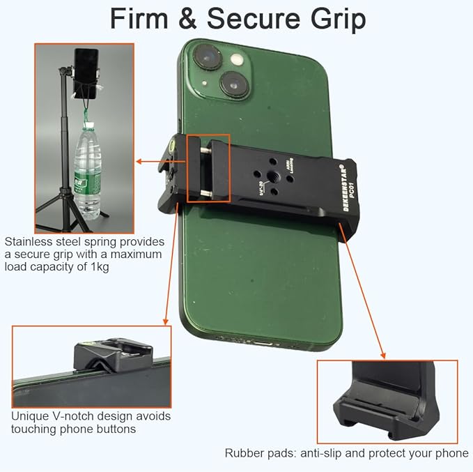 Metal Phone Tripod Adapter Mount with Cold Shoe/Arca-Swiss Quick Release Plate/1/4” Thread Holes, Smart Phone Stand Clamp Holder for Tripod Compatible with iphone 17/16/15/14/13 Pro Max/Samsung