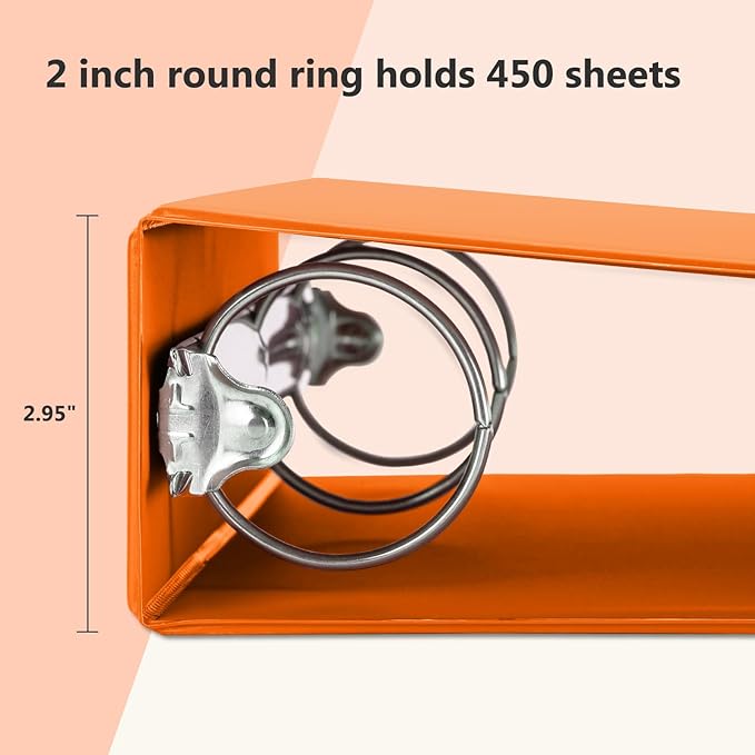 ViVin 2 Inch Round Ring View Binder for Durability, Standard 3 Ring Binder for 450 Sheets of US Letter Size Paper, PVC-Free, 6-Pack (Orange)
