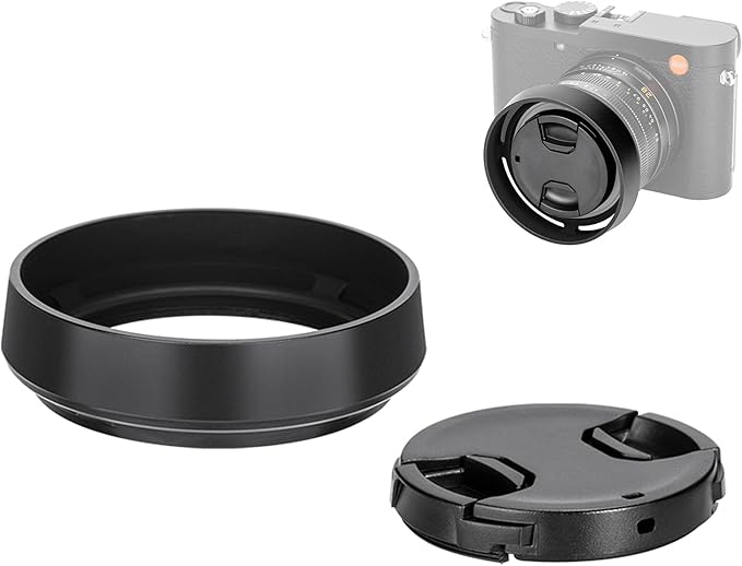 JJC Metal Lens Hood Shade for Leica Q3 43/Q3/Q2/Q Cameras, Replaces Leica Round Lens Hood Q, with 49mm Center Pinch Snap-On Lens Cap, No Vignetting