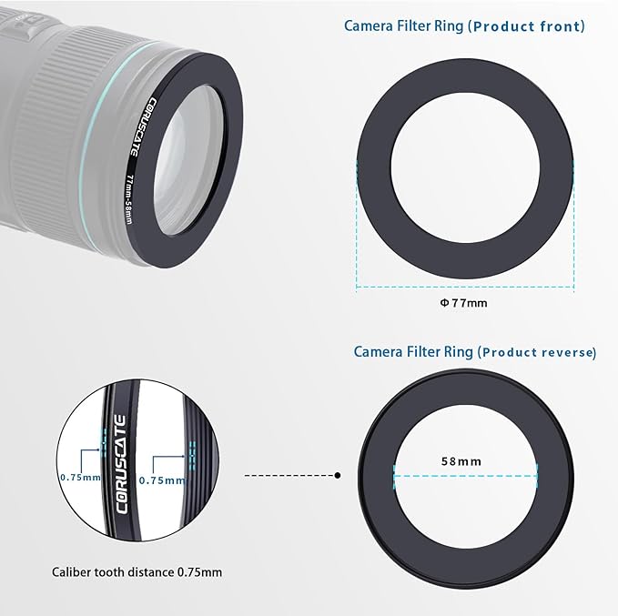 77mm to 58mm Camera Filter Adapter Ring,77mm-58mm Lens Adapter Metal Filter Rings Compatible All 77mm Size Lens and 58mm Thread Size Camera Accessory+1pcs Lens Cleaning Cloth.