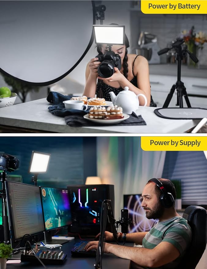RALENO LED Video Light Panel, Camera Light for Video Conference Recording with 4000mAh Battery Type-C USB Ports, CRI>95 2500K-6500K Photo Lights for Outdoor Photography Live Streaming Zoom Call