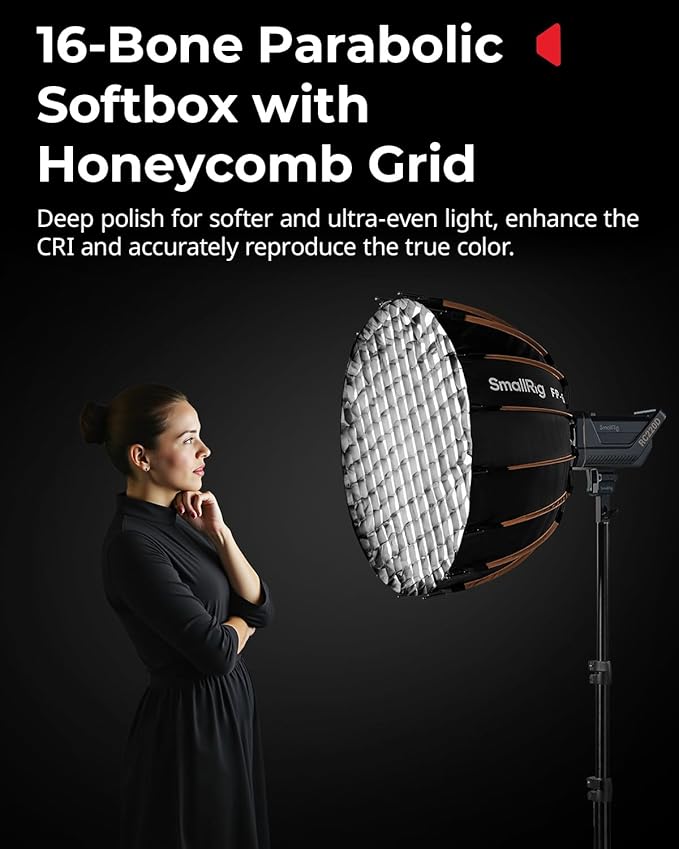 SmallRig FP-60 23.6" Parabolic Softbox with Bowens Mount for Studio Photography, Quick Release Soft Box with Honeycomb Grid, Diffusers, for SMALLRIG RC 220 pro, for Neewer for Godox for Aputure - 5396