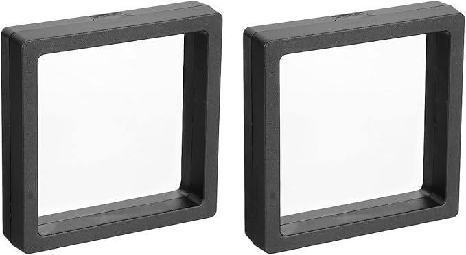 MECCANIXITY Floating Frame Display Holder Stand 3D Jewelry Display Boxs 3.54 x 3.54 x 0.79 Inch Black for Ring Necklace Bracelet Earring Pack of 2