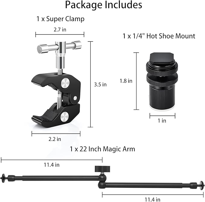 UTEBIT 22 Inch Magic Arm Camera Mount with Super Clamp 1/4" & 3/8" Screw Hole for Desk Rig Flashlight Monitor