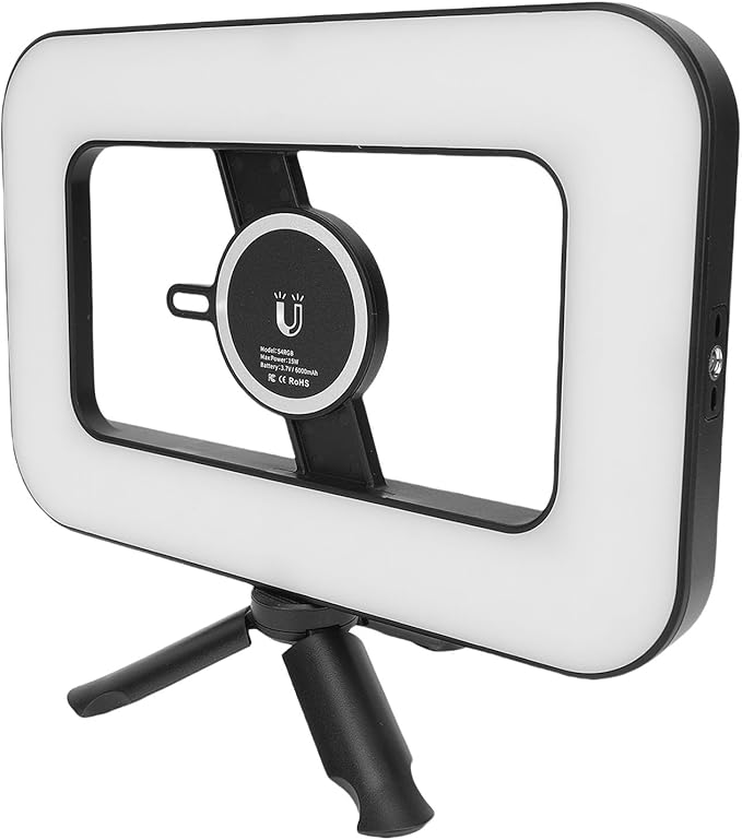 Smartphone Video Rig with Light, RGB 0-359 Wide Range Color 2500-6500K Temperature Adjustable LED Light Mobile Stabilizer, with 6000mAh Battery for Food Photography Video Call