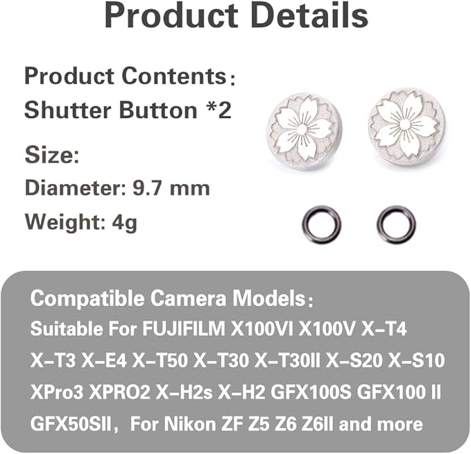 DBZZ Camera Shutter Button for Fuji X-T5 X-T3ii X-T200 X-T4 (2 Silver)