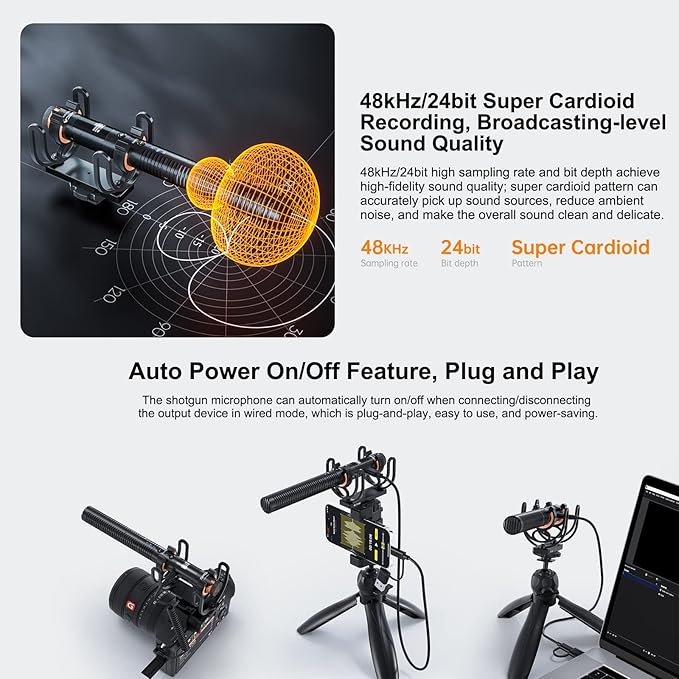 COMICA CVM-VM30 2.4G Super Cardioid Condenser Wireless Shotgun Microphone for Camera, Smartphone, and PC with 75/150Hz, Super-Cardioid Universal Video Microphone for Filmmakers, Vloggers