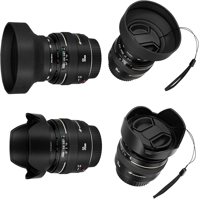 Veatree 58mm Lens Hood Set for Canon EOS 77D 80D 90D Rebel T8i T7 T7i T6i T6s T6 SL2 SL3 DSLR Cameras with EF-S 18-55mm F3.5-5.6 is STM & EF-S 18-55mm F4-5.6 is STM & RF 24-50mm, Replace Canon EW-63C