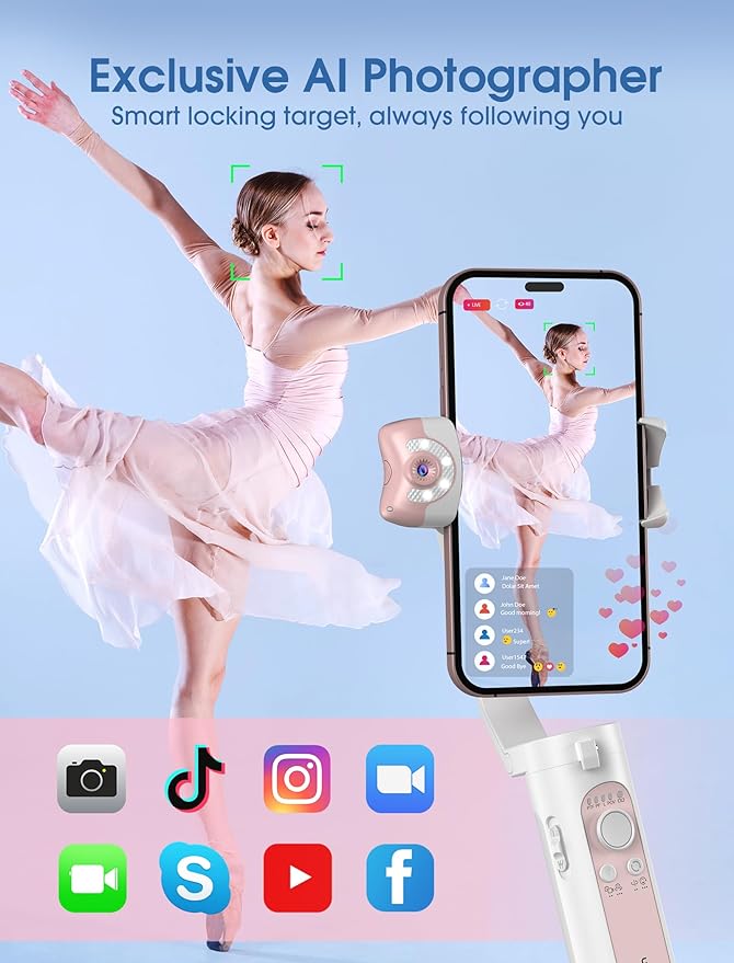 hohem iSteady V2S Gimbal Stabilizer for Smartphone, 3-Axis Gimbal for iPhone, AI Tracking, Portable and Foldable Phone Stabilizer with Fill Light for Video Recording, Vlogging, YouTube, TikTok