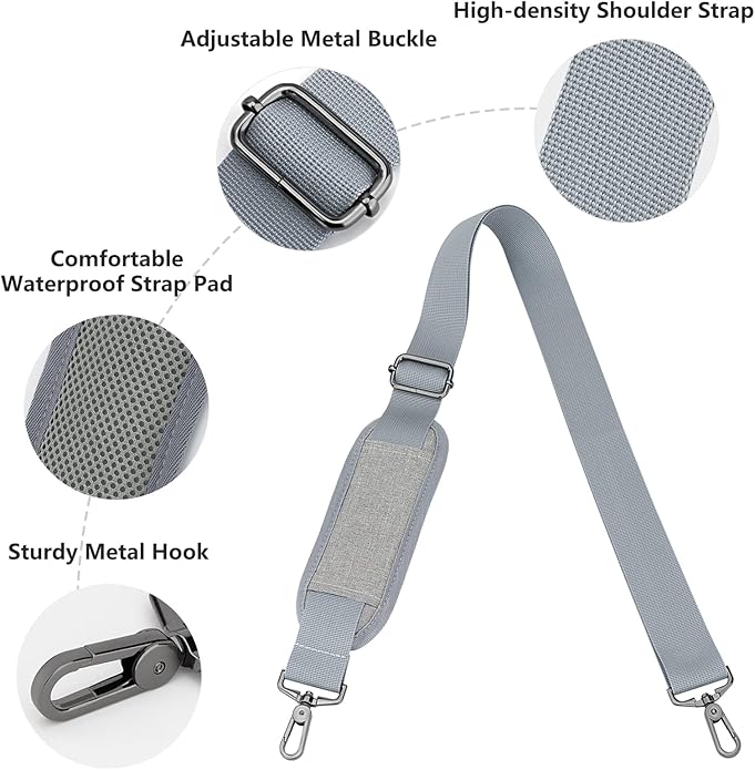RAINYEAR 59 Inch Shoulder Strap for Bag, Adjustable Soft Padded Replacement Shoulder Strap with Metal Hooks for Messenger Bag