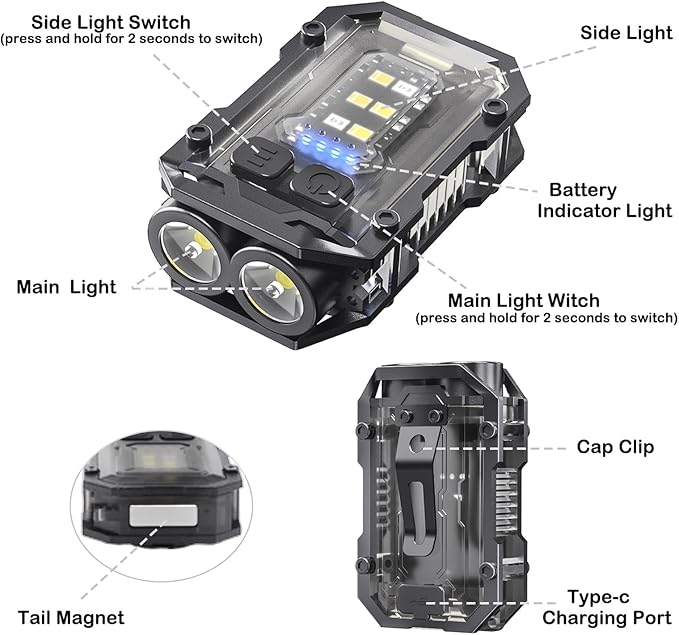 2PACK EDC Keychain Flashlight - Super Bright Mini Keychain Light with Hat Clip, Magnetic Base, Rechargeable Small Pocket Flash Lights for Emergency,Outdoor Activities,Walking Dog