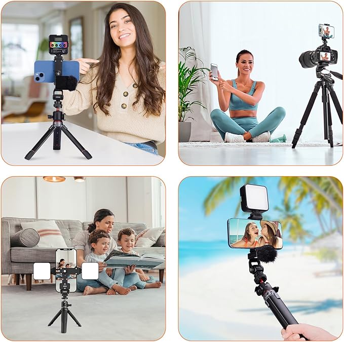 COMAN Metal Phone Tripod Mount - Holder Stand with 3 Cold Shoes & Arca Port, Universal Smartphone Mount Adapter, 360° Rotates Adjustable Cell Phone Clip Clamp Holder Fits iPhone 15 Pro Max Galaxy S24