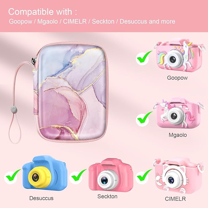 FINTIE Kids Camera Case Compatible with Goopow/Seckton/Dylanto/Mgaolo/Masterbee/CIMELR/Desuccus Kids Digital Camera Toys, Children Carrying Bag, Birthday Festival Gift, Dreamy Marble