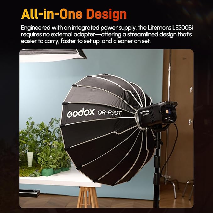 Godox Litemons LE300Bi LED Video Light,320W Bi-Color 2800K~6500K Portable Lighting Bowens Mount Continuous Lights,NFC Connection,Bluetooth App Control(Black)