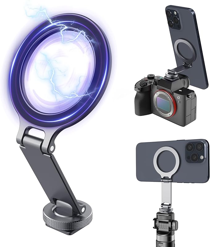 Orzero Camera Cold Shoe Magnetic Phone Holder Flexible Phone Tripod Mount Adapter for DJI Ronin SC Google Pixel 10 / iPhone 16/15/14/13/12Series Samsung Canon Nikon DSLR Photography Accessories (Grey)