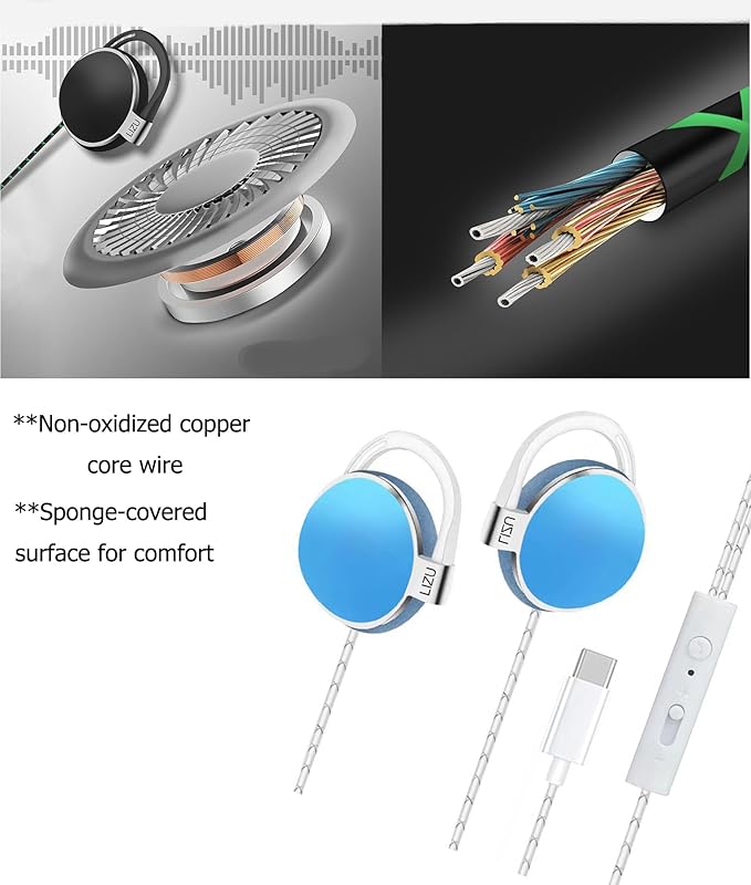 C-YOUNG USB C Headphones Over-Ear Buds Hooks Microphone for Sports Running & Volume Control, Fit Small Ears Type C Wired Earbuds, Compatible with iPad and Android Smartphones