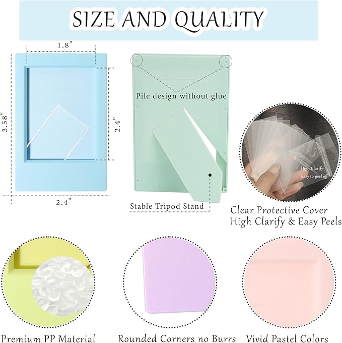 JOYZO - 10 Pack 2x3 Picture Frames for Instax Mini Film, for Polaroid Photo Frames with Clear Front fits for Fuji Instax Mini 12 11 9 8 7s 40 41 90 SE EVO Photocard Desktop Display