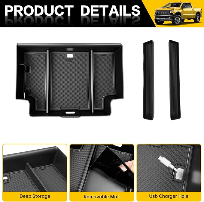 3PCS Center Console Organizer for 2022-2025 Chevy Chevrolet Silverado/GMC Sierra 1500, Armrest Insert Shifter Tray Gear Side Storage Box Accessories(Only Fits Full w/Bucket Seats)