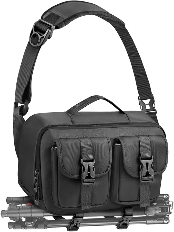 Camera Sling Bag,DSLR Camera Bag with Tripod Holder,Waterproof Camera Shoulder Crossbody Bag for Photographers (Black)