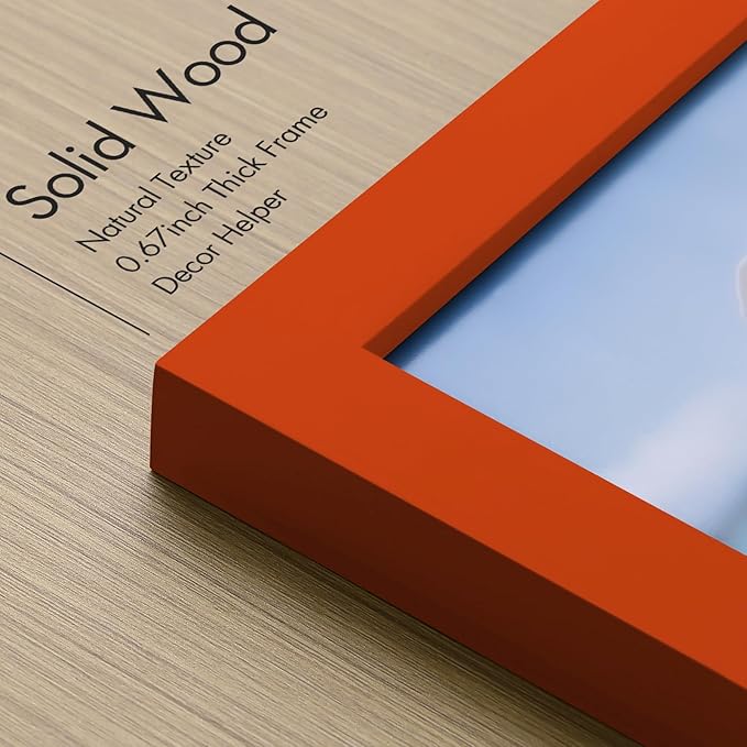 Vittanly 12x12 Picture Frame, Made of Solid Wood and Shatterproof Plexiglass, Display Pictures 8x8 with Mat or 12x12 without Mat, Wooden Photo Frame for Wall Mounting, Orange, 1 Pack