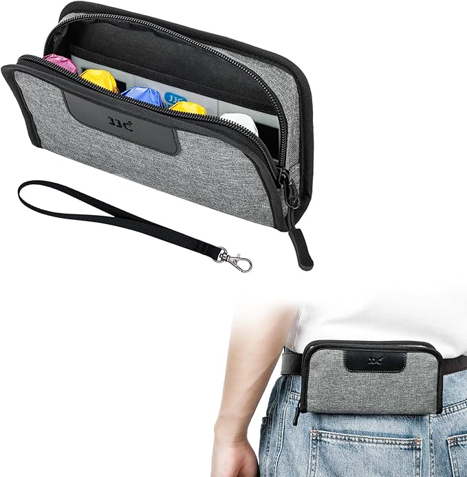 JJC Portable 120 Film Canister Pouch, Compact Film Carrying Case Storage Bag for 5 Rolls of 120 Medium-Format film, Compact Film Cassette Holder Container Storage Box with Belt Loop and Strap (No Film