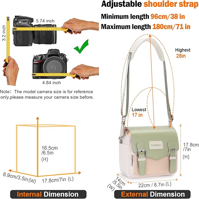 Cwatcun Camera Messenger Bag, Waterproof Flap Camera Crossbody Shoulder Case with Tripod Holder, Travel Photography Bag for Canon, Nikon, Sony, Fuji DSLR/SLR/Mirrorless Camera, Lens （Light Green）, S