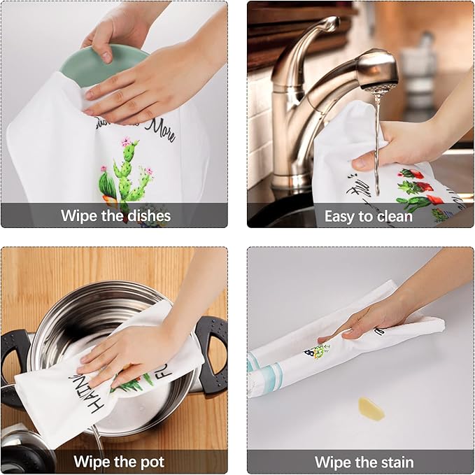 Nialnant Dish Towels Plant Lovers Gifts,Tea Towel for Kitchen Decorative Kitchen Towels,Succulents Cactus Plants Gifts for Plant Lovers Mom Gardening,Housewarming Gifts