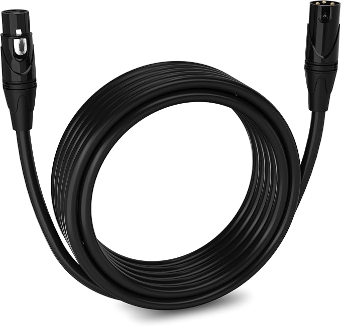 LyxPro Quad Series 20 ft XLR 4-Conductor Star Quad Balanced Microphone Cable for High End Quality and Sound Clarity, Extreme Low Noise, Black
