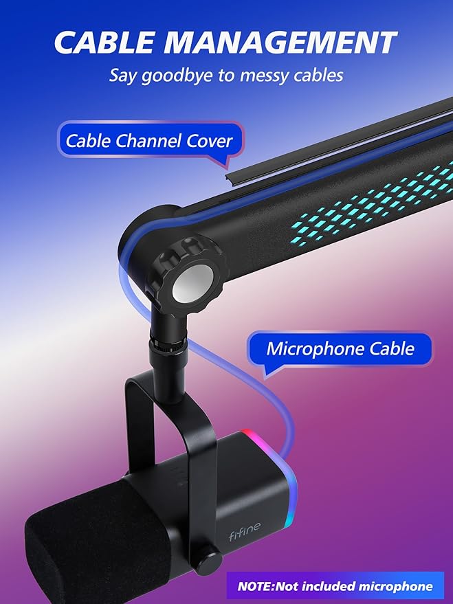 YOUSHARES RGB Mic Arm, Adjustable Boom Arm with RGB Control, Multiple Adapters, Compatible with Blue Yeti, HyperX，FIFINE AM8, Shure Mic，Rode and More, Perfect for Podcasting, Streaming and Gaming