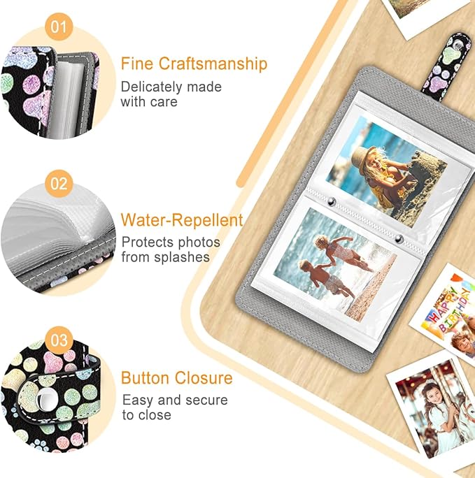Lebrocoli Paws Small Photos Album for 2x3 Inch Films, 56 Pockets Mini Cute Albums Book for Polaroid Fujifilm Instax Mini Instant Camera Printer, Kpop Photocard Pictures Binders Holders Storage