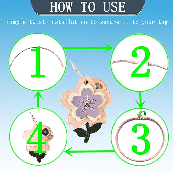 Cute Leather Luggage Tag Holder with Airtag Case Set,Hidden Compartment for AirTag Travel Suitcase Tracking Case with Stainless Steel Loop,Name ID Label(Purple Cherry Blossoms)