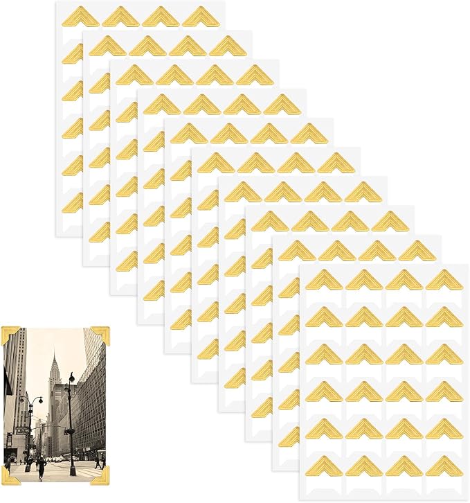 240 Pieces Photo Corners for Scrapbooking, Gold Photo Corner Stickers, Self-Adhesive Photo Mounting Corners for DIY Scrapbook Photo Album Diary, 10 Sheets