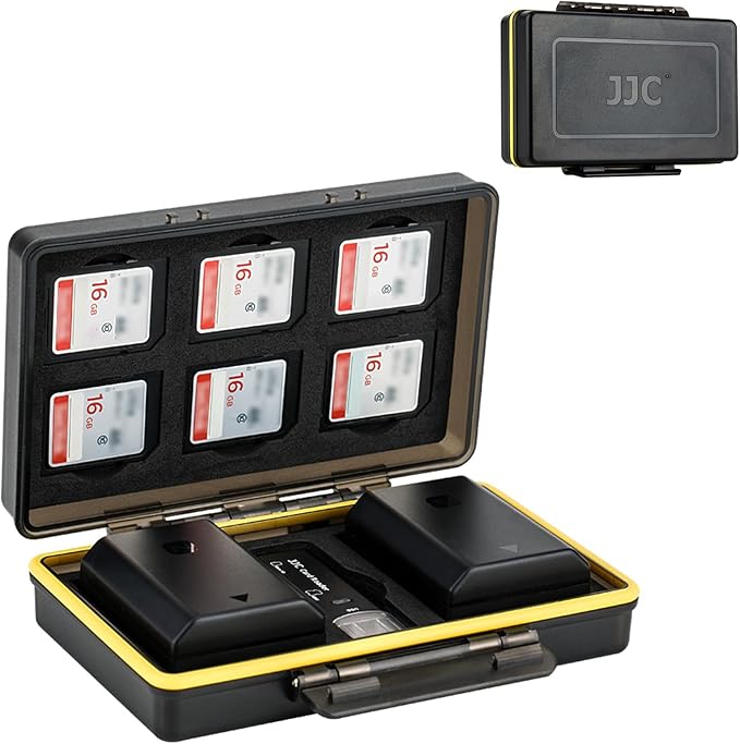 JJC Sony NP-FZ100 NP-FW50 Battery SD Memory Card Case Holder for 6 SD 2 Battery, Water-Resistant & Shockproof, Camera Battery Storage Organizer Box for Sony A9 III III A7RIV A7RIII A7III A7SIII A1