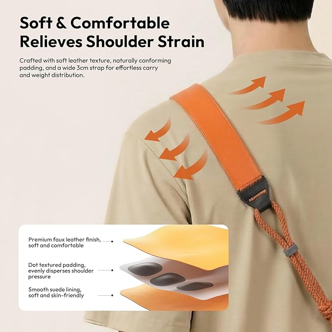 ULANZI CSS2 U-Snap Camera Strap, Quick Release Neck Shoulder Strap with 60kg Load Capacity, Adjustable Padded Anti-Slip Strap for DSLR Mirrorless Camera Binocular Camcorder (Twilight Orange)