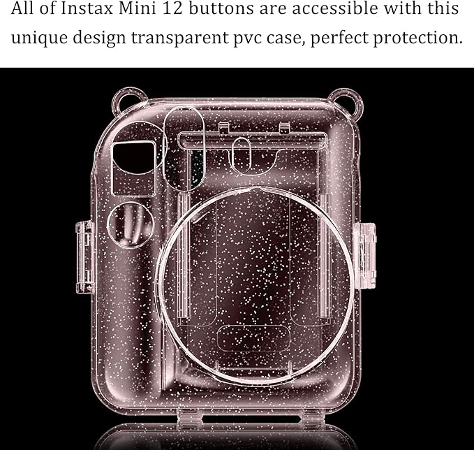 Fintie Protective Clear Case for Fujifilm Instax Mini 12 Instant Camera - Crystal Hard Shell Cover with Upgraded Film Pocket for Storing Photos & Removable Shoulder Strap