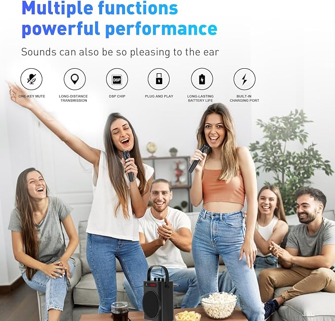 ZOWEETEK Wireless Microphones for Singing,Dual Handheld Dynamic Mic with Rechargeable Receiver,Karaoke Microphone Set for Singing,Wedding,Home Party, Classroom,Speech,Church,PA System,Plug and Play
