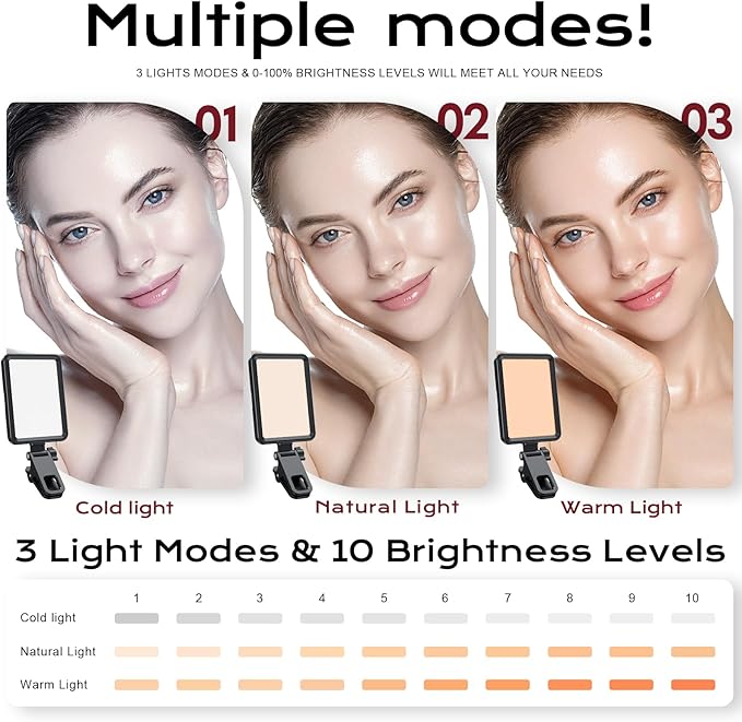 Rechargeable Soft Selfie Light for Phone, Camera, Laptop, 4-14H Battery Portable LED Light for Pictures, Phone Light Clip for Selfie, Vlog, TikTok, Makeup, Video Conference Black