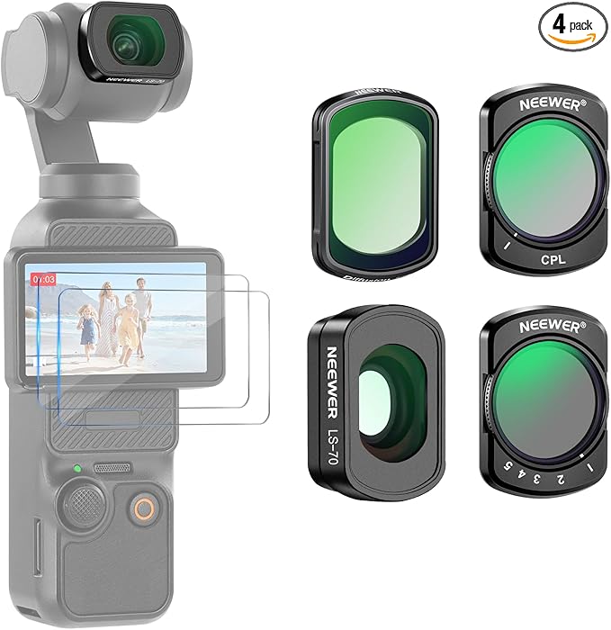 NEEWER Magnetic ND Filter Set Compatible with DJI Osmo Pocket 3 Creator Combo Accessories, Variable ND2-32 Black Mist Diffusion 1/4 CPL 0.72x Wide Angle Lens, HD Optical Glass + 2X Screen Protector